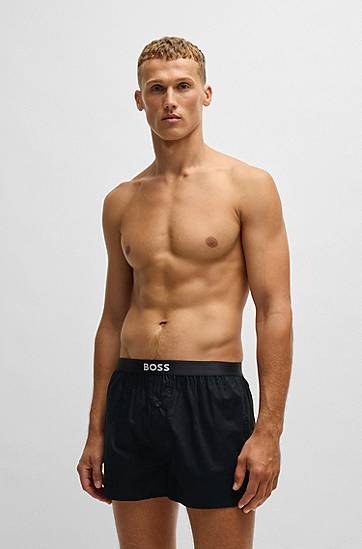 Боксерки BOSS BOSS Two-Pack Cotton-Poplin Pyjama Shorts with Logos Черно | 50535781, 1