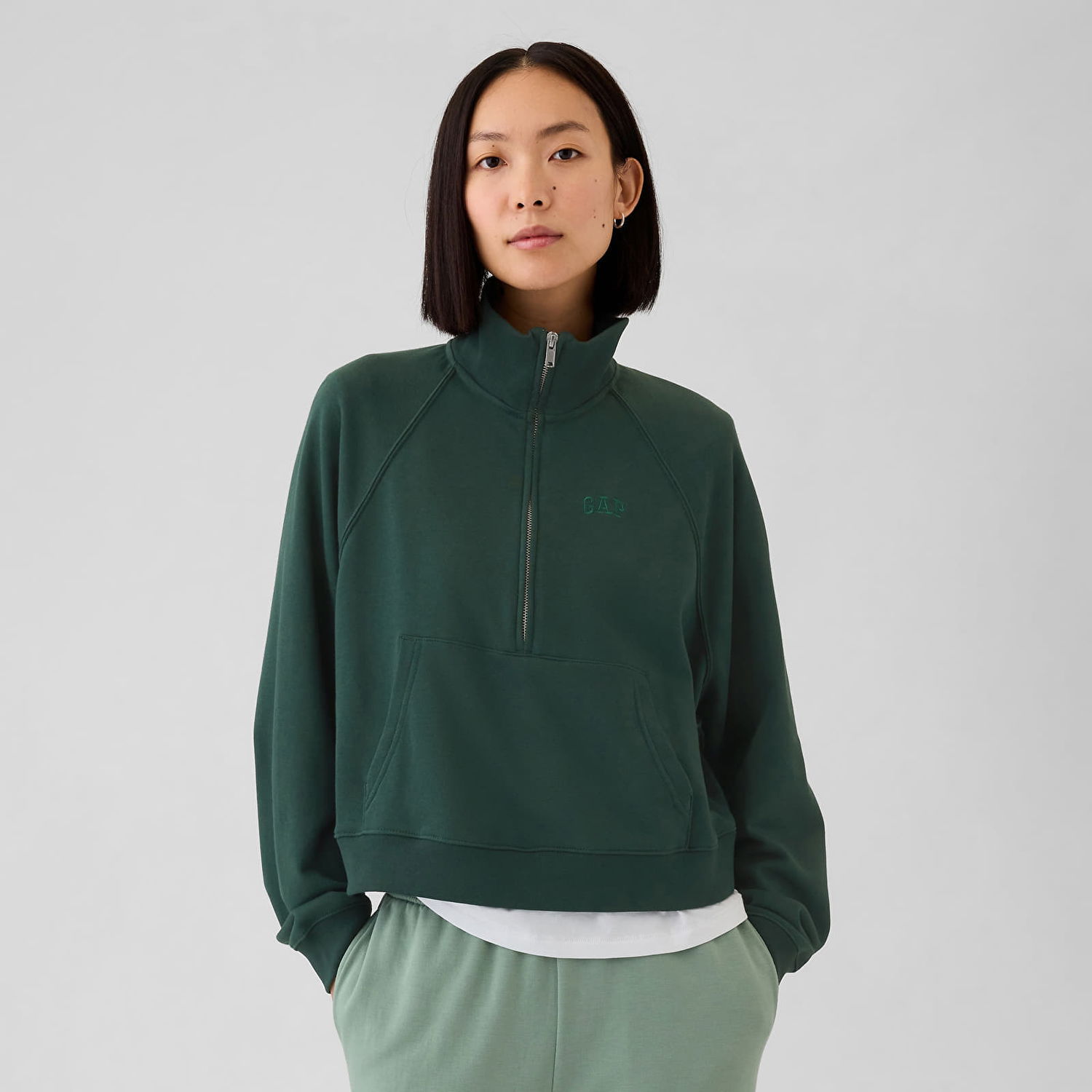 Суитчър GAP Sweatshirt Logo Quarter Zip Essex Green XS Зелено | 523576-00, 0