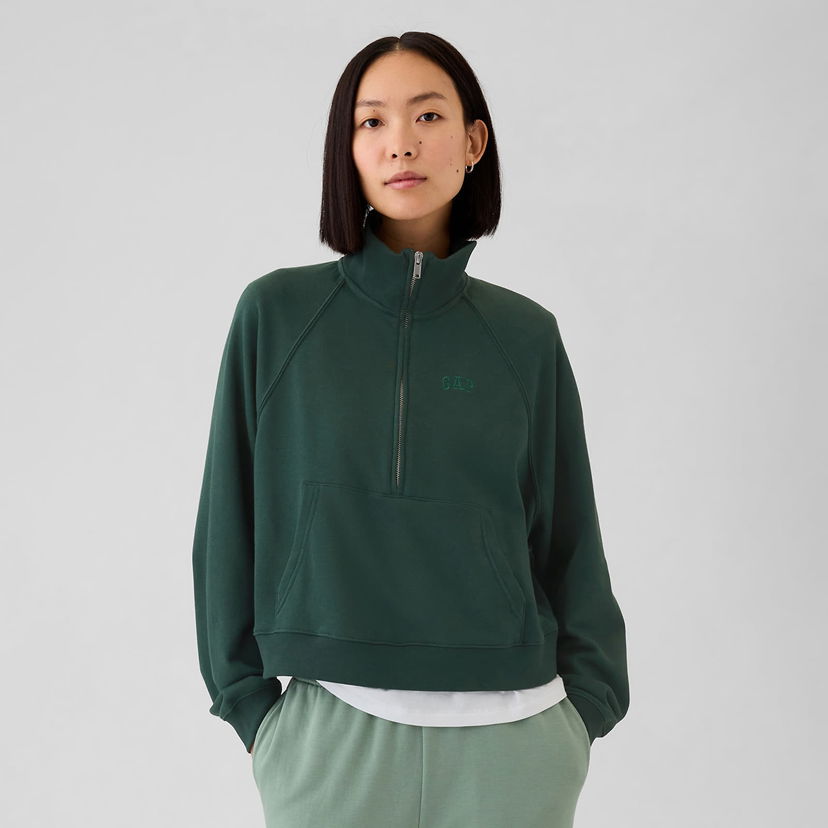 Суитчър GAP Sweatshirt Logo Quarter Zip Essex Green XS Зелено | 523576-00