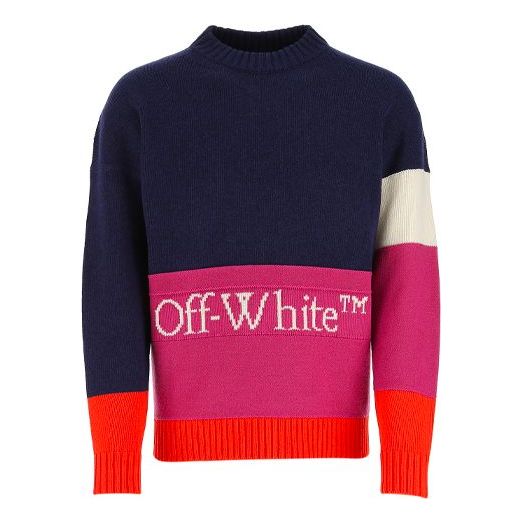 Пуловер Off-White Colorblock Logo Round Neck Sweater Синьо | OMHE048R21KNI0014972, 0