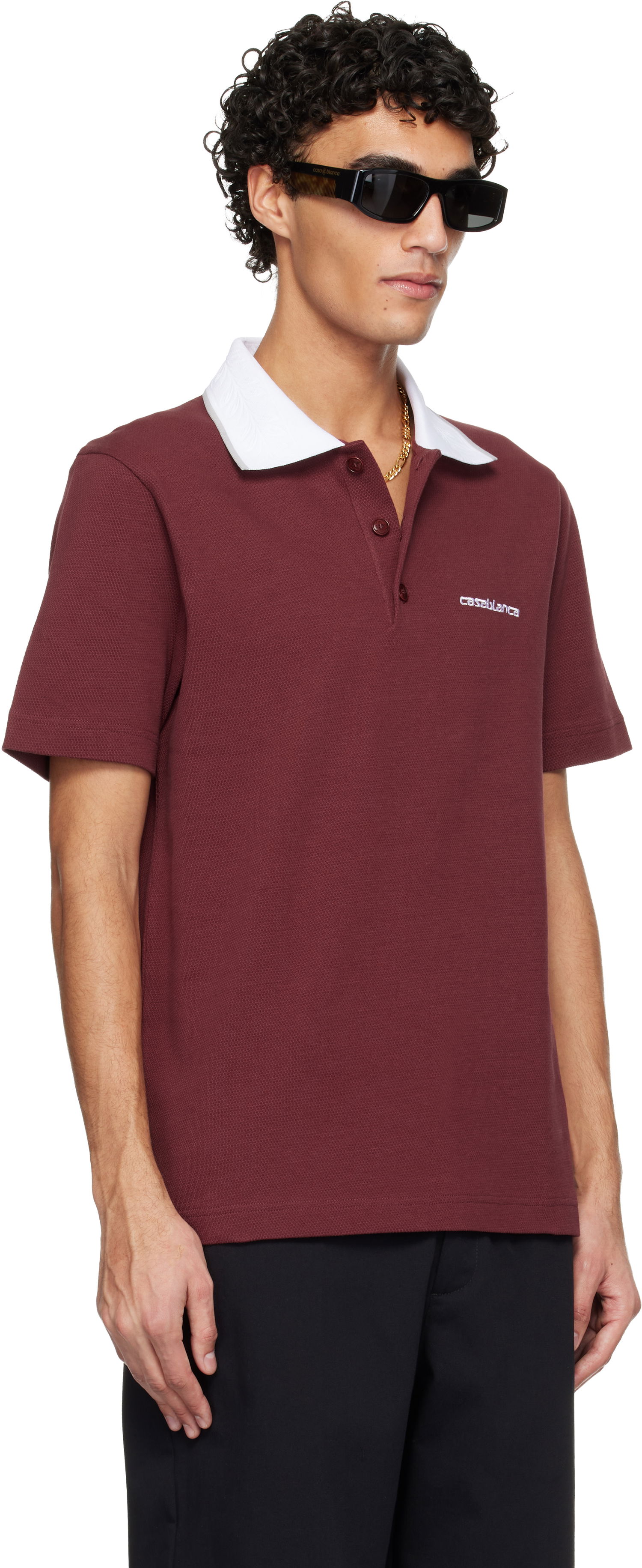 Поло тениска Casablanca Embossed Laurel Polo Бургунди | M-SP26-JTP-243-02, 1
