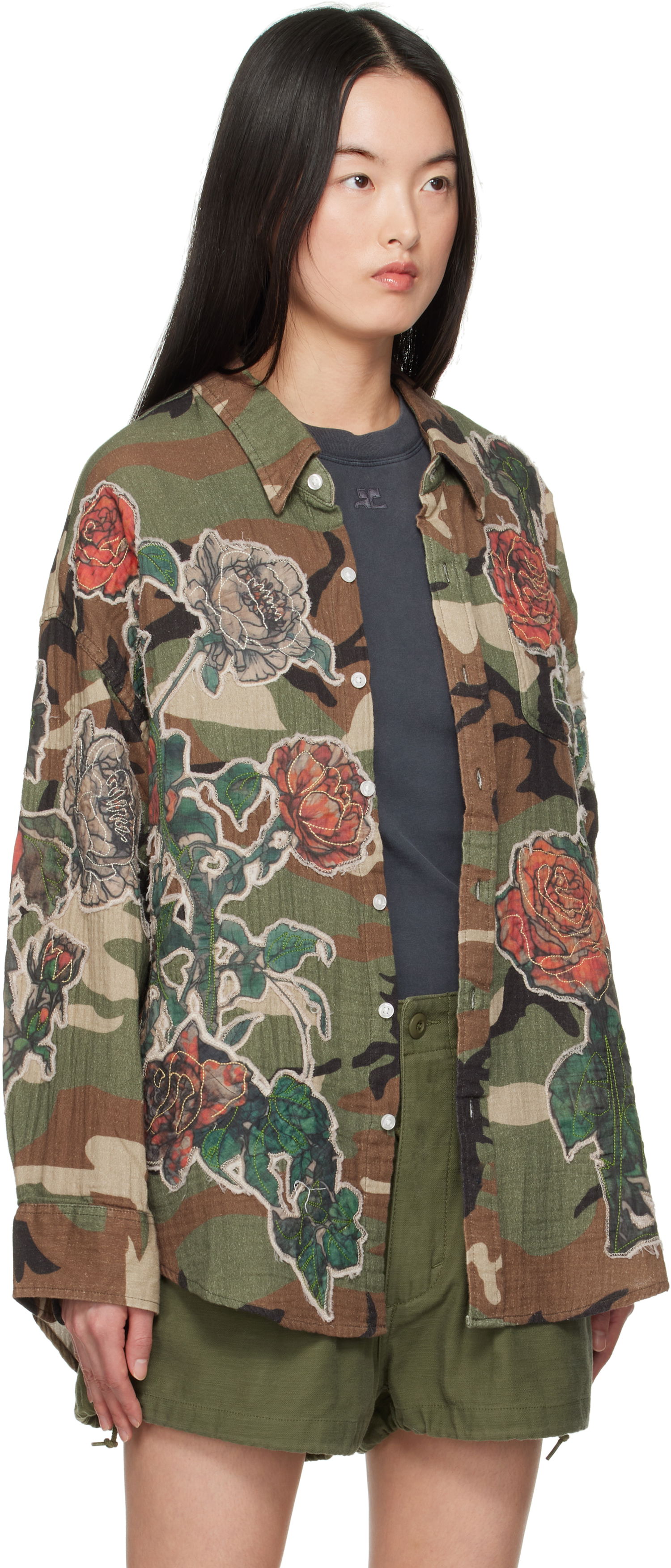 Риза R13 R13 Floral Appliqué Camo Shirt Зелено | R13WR004-R484B, 1