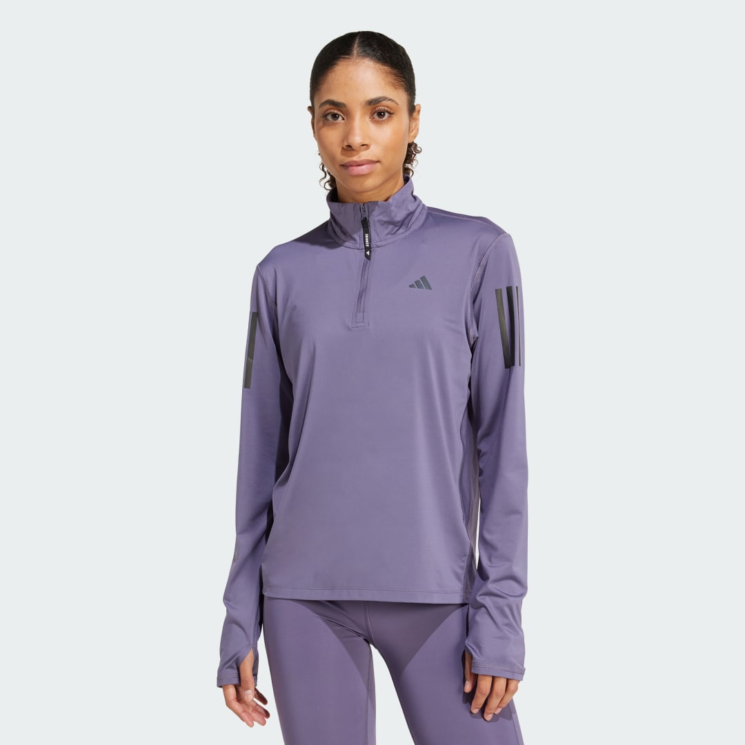 Тениска adidas Performance Own the Run Half-Zip Long Sleeve Running Top Лилаво | JX2256, 0