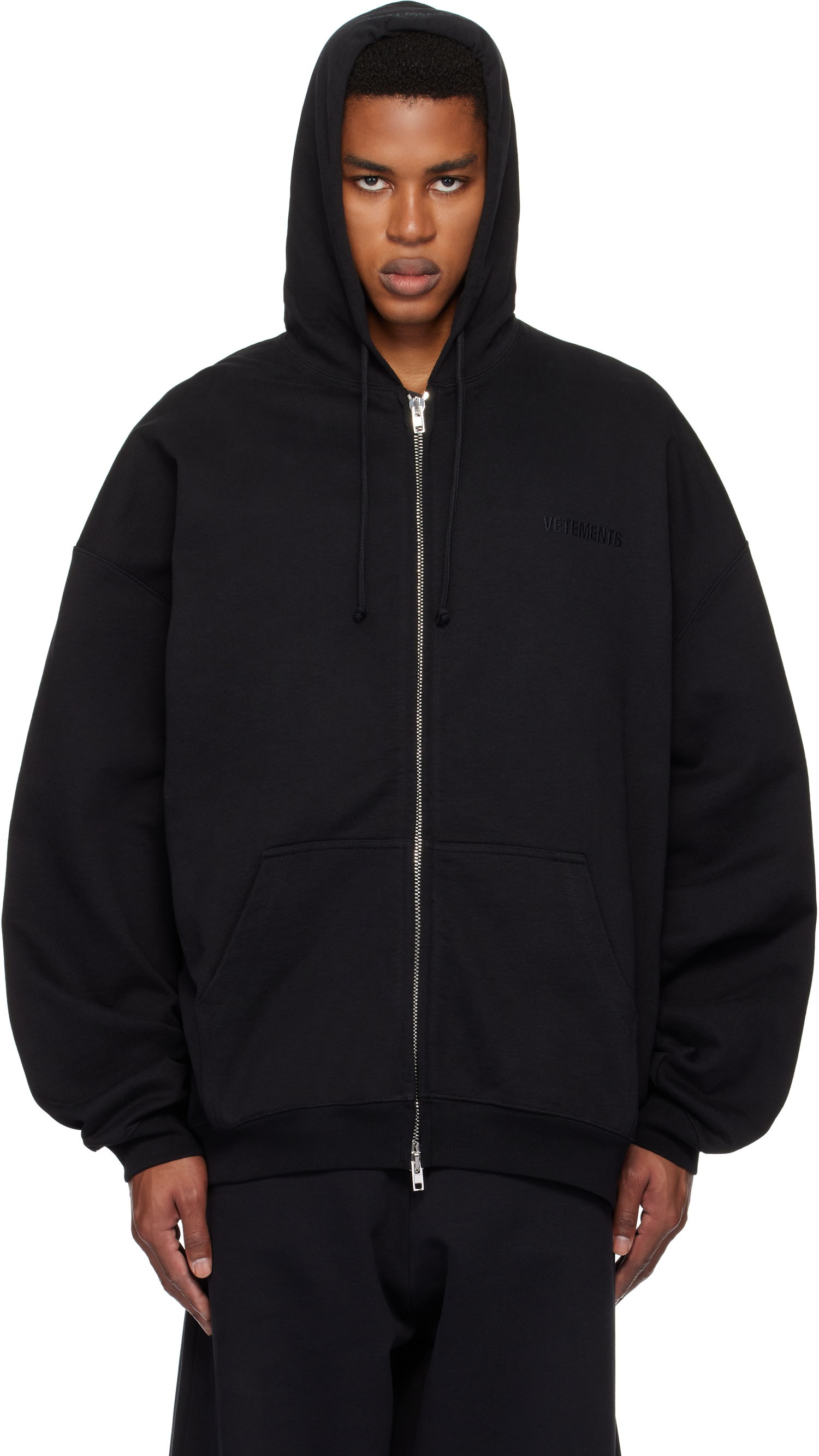 Суитчър VETEMENTS Embroidered Logo Oversized Zip-Up Hoodie Черно | UA66HD810B, 0