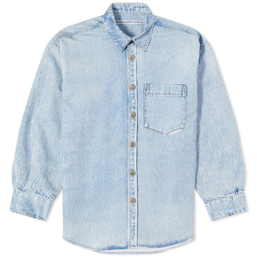 Риза Alexander Wang Printed Denim Button Down Shirt Синьо | UWC1241675-487A