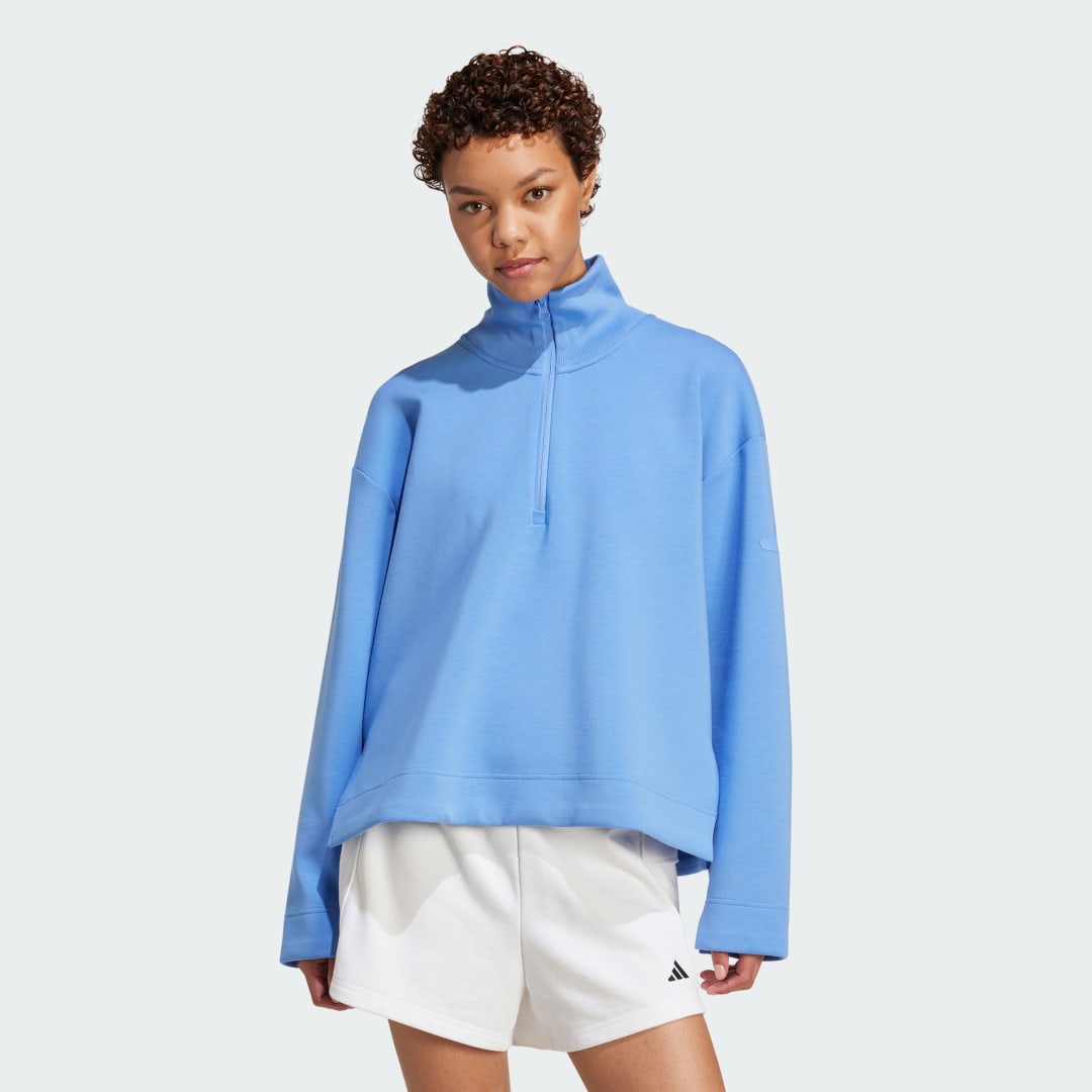 Суитчър adidas Performance ALL SZN Soft Lux Quarter-Zip Sweatshirt Синьо | JV9909, 0
