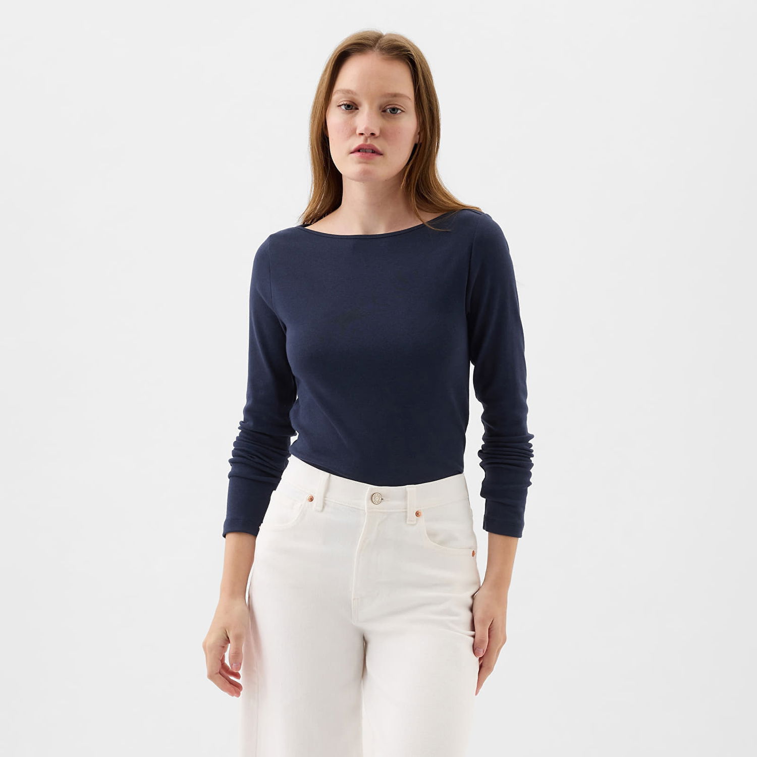 Тениска GAP Longsleeve Modal Bateau T-Shirt Navy Uniform Тъмно синьо | 540606-00, 0