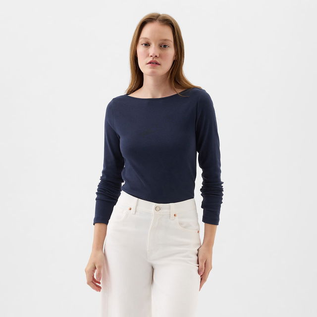 Longsleeve Modal Bateau T-Shirt Navy Uniform