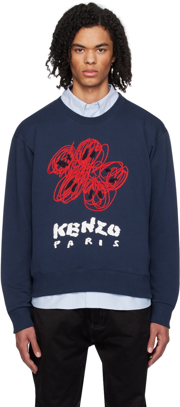 Суитчър KENZO Paris Drawn Varsity Sweatshirt Тъмно синьо | FE55SW1704MF