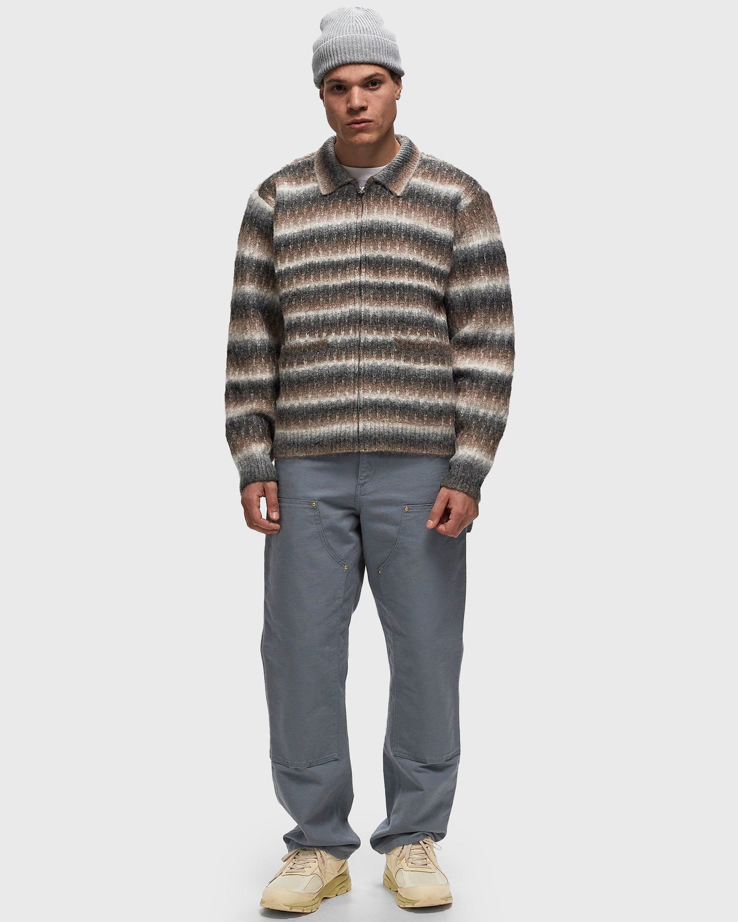 Пуловер OBEY Striped Zip-Up Cardigan Кафяво | 151010038-BKM, 1