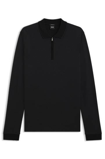 Mercerised-cotton long-sleeve quarter-zip polo shirt with two-tone structure