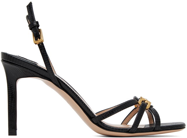 TOM FORD Black Printed Lizard Heeled Sandals