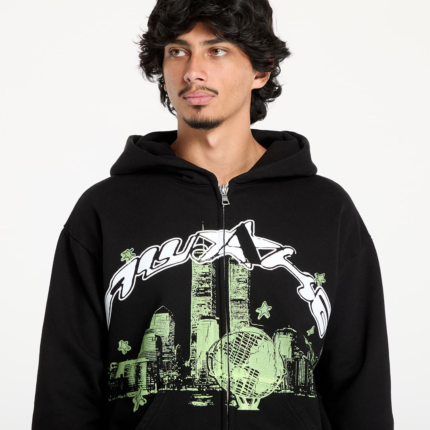 Суитчър Awake NY Skyline Zip Up Hoodie Washed Black S Черно | AWK-SU24-HD121-BLK, 1