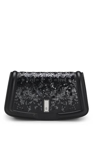 Дамска чанта BOSS Ariell leather clutch bag with sequin embellishments Черно | 50552155