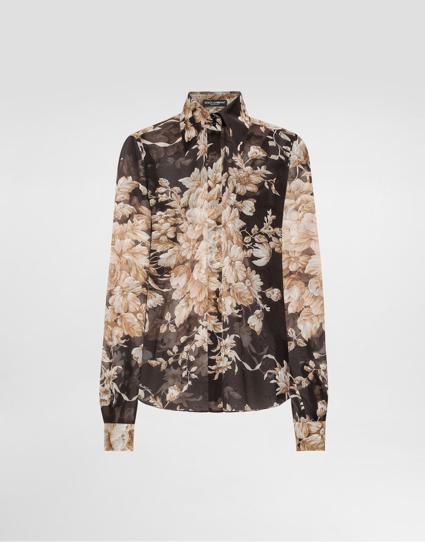 Риза Dolce & Gabbana Dolce & Gabbana Rose-Print Chiffon Shirt Кафяво | F5R64TIS1ZOHM4OX