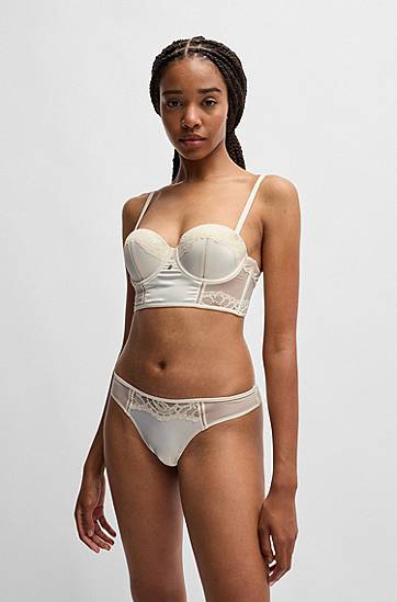 гащички BOSS Lace-Trim Thong Briefs Бяло | 50535610, 1