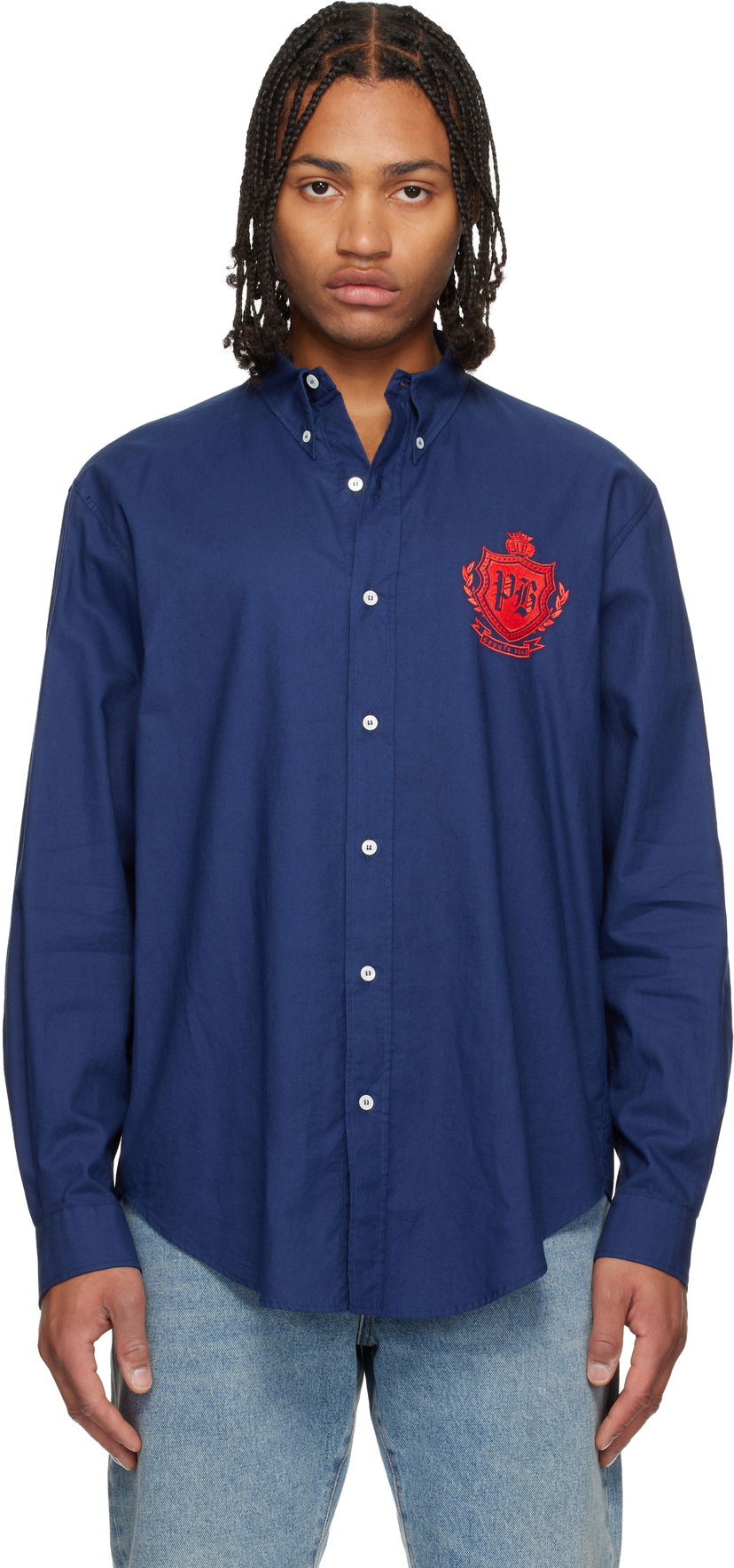 Риза Balmain College Emblem Shirt Тъмно синьо | FH0HS496CG32