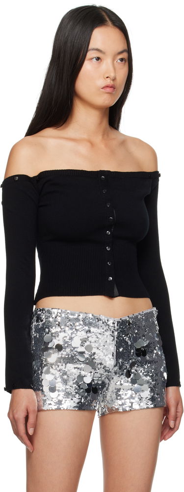 Пуловер GUIZIO Guizio Off-The-Shoulder Faux Fur Cuffs Cardigan Черно | F24111S047, 3