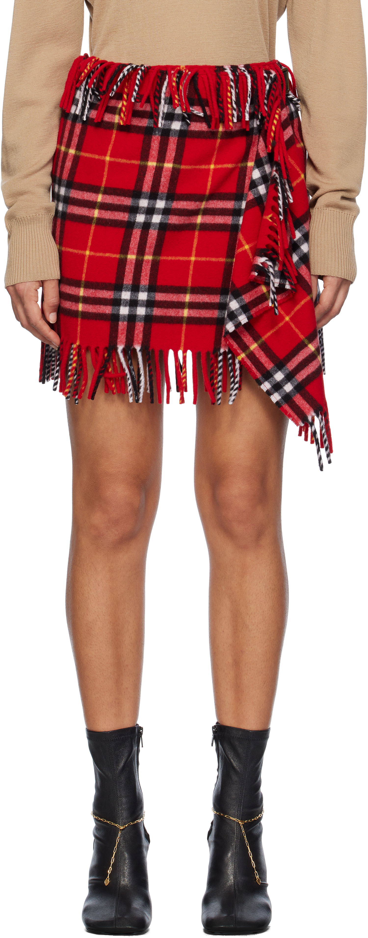 Пола Burberry Wool Cashmere Scarf Mini Skirt Червено | 8099715, 0