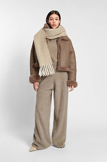 Пуловер BOSS High-neck Washed Cashmere Sweater Бежово | 50550806, 1