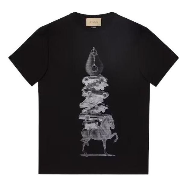 Тениска Gucci Printed Cotton Jersey T-Shirt Черно | 771758-XJGIC-1152, 0