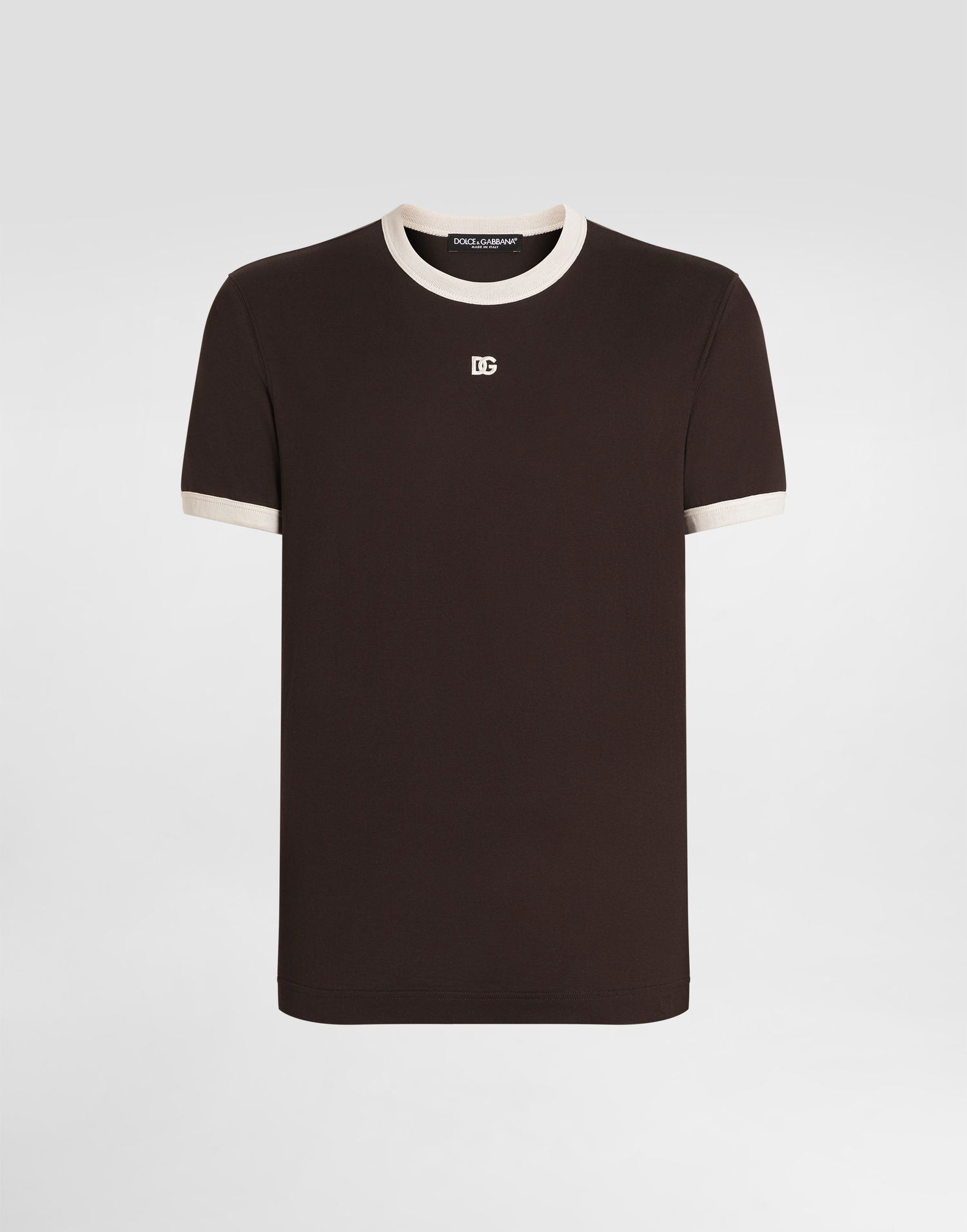 Тениска Dolce & Gabbana Cotton Ringer T-shirt with DG Embroidery Кафяво | G8PV1ZG7PJ4M1213, 0