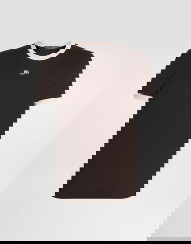 Тениска Dolce & Gabbana Cotton Ringer T-shirt with DG Embroidery Кафяво | G8PV1ZG7PJ4M1213, 0
