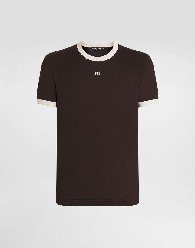 Тениска Dolce & Gabbana Cotton Ringer T-shirt with DG Embroidery Кафяво | G8PV1ZG7PJ4M1213