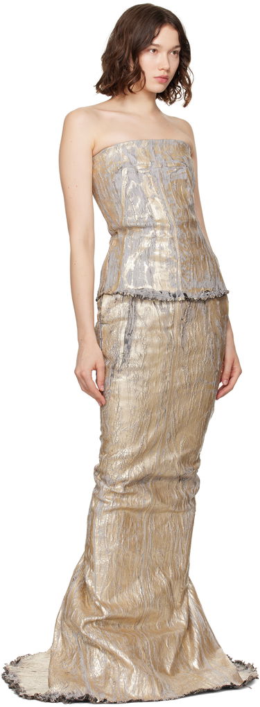 Пола Rick Owens Rick Owens Megacrust Stretch Denim Lido Maxi Skirt Металик | RO01E7375 SGMC, 3