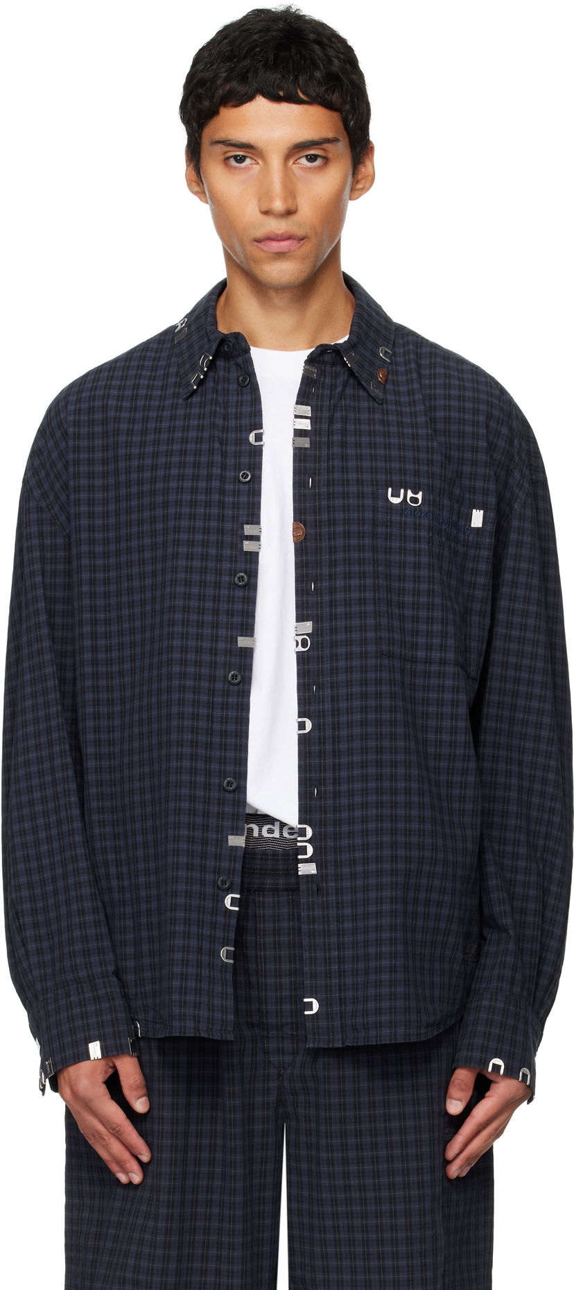 Риза Alexander Wang Alexander Wang Boxy Check Shirt Тъмно синьо | 6WC3251093