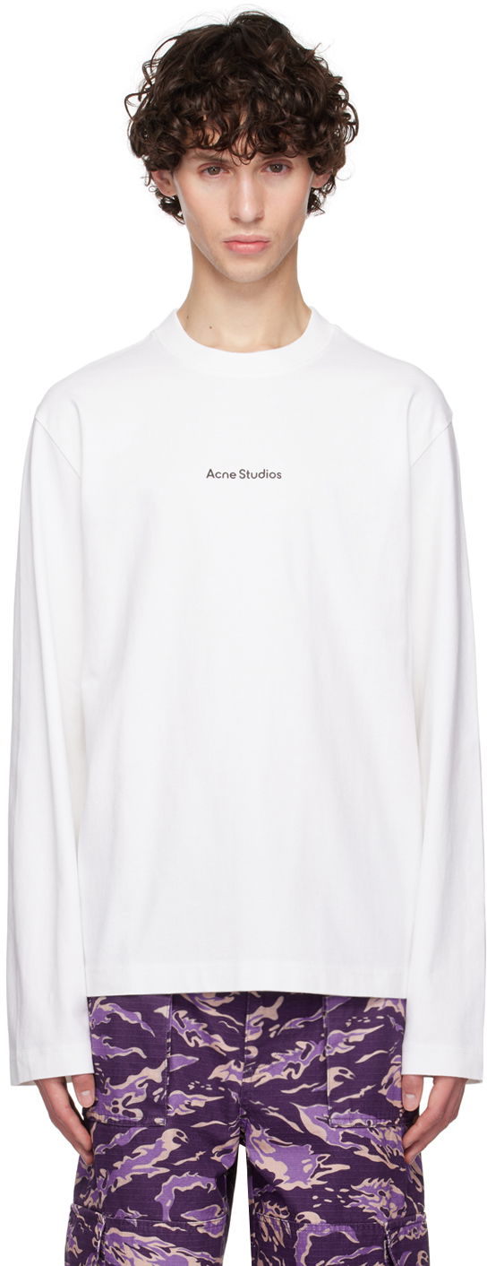 White Printed Logo Long Sleeve T-Shirt