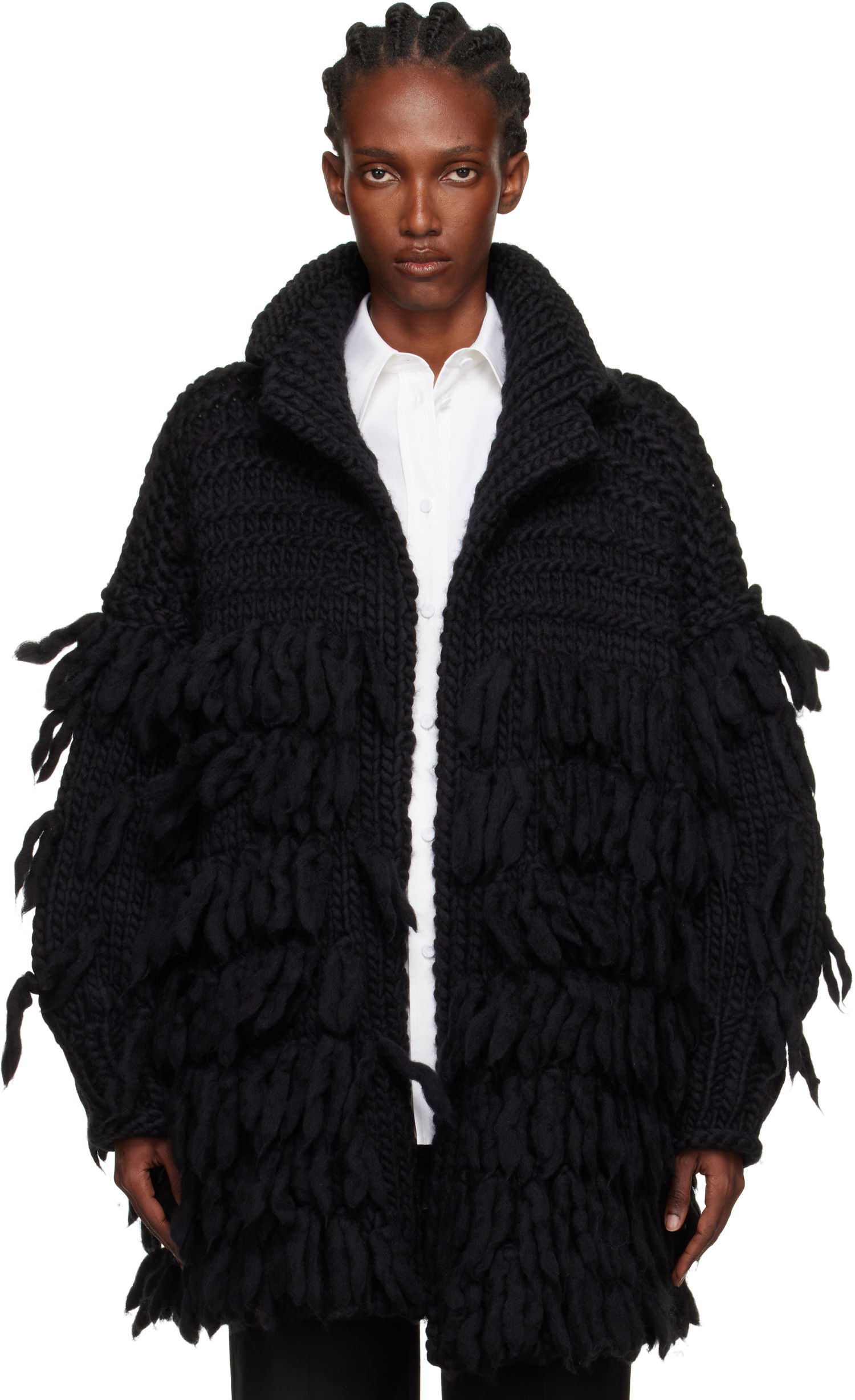 Палта Yohji Yamamoto YOHJI YAMAMOTO Fringe Knit Coat Черно | FM-K53-105, 0