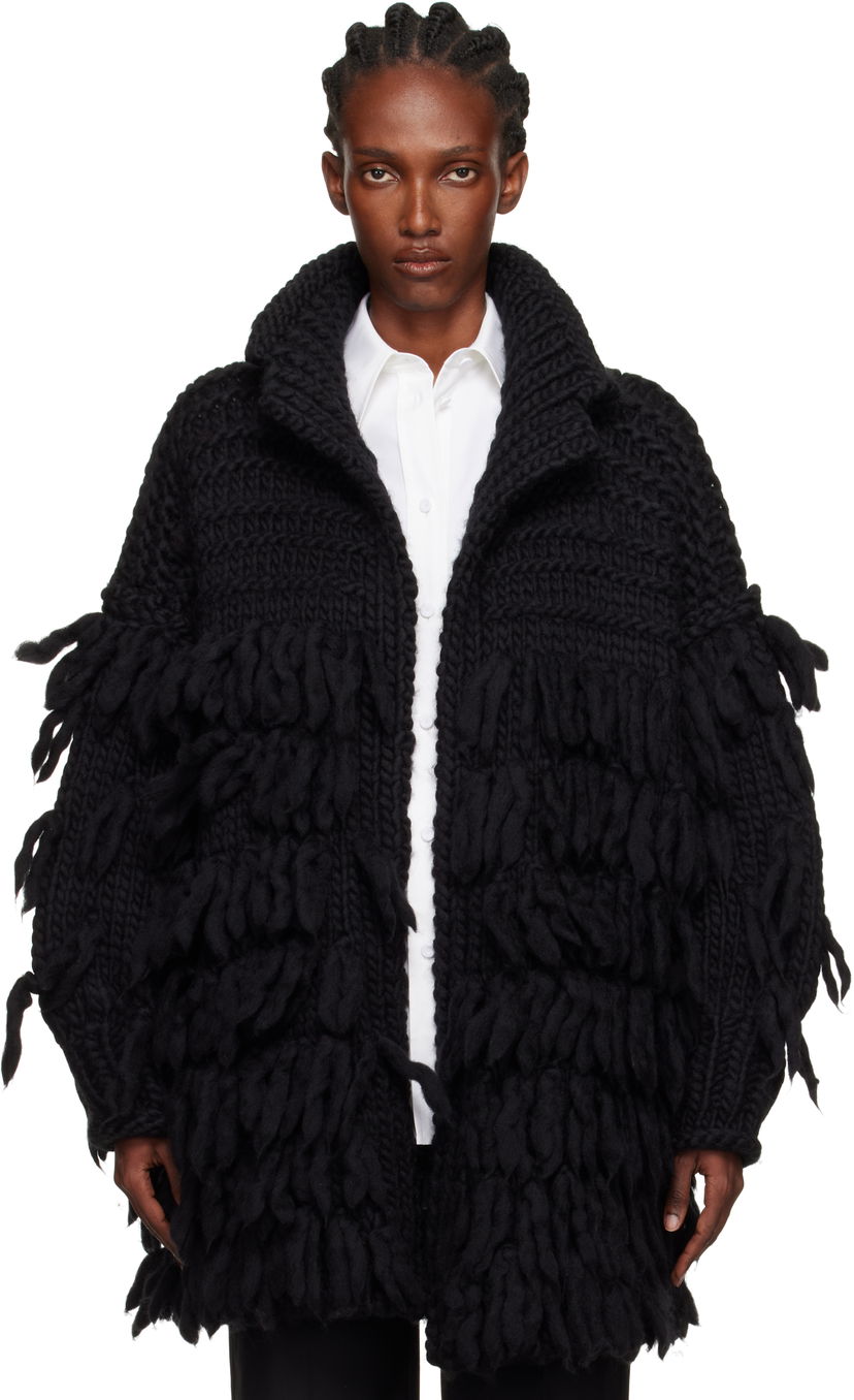 Палта Yohji Yamamoto YOHJI YAMAMOTO Fringe Knit Coat Черно | FM-K53-105