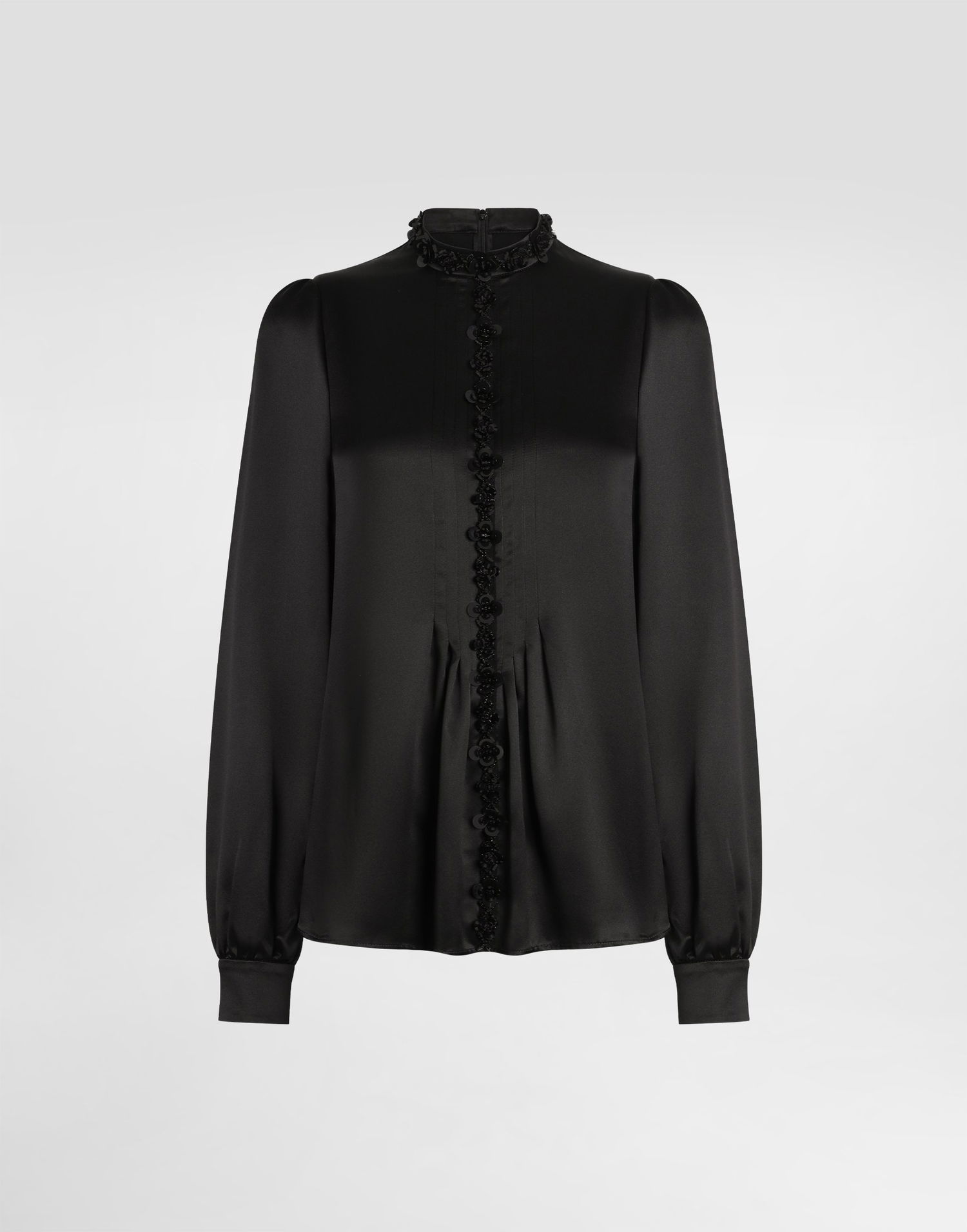 Риза Dolce & Gabbana Dolce & Gabbana Silk Satin Rosette Embellished High-Neck Blouse Черно | F7BA6ZFU1AUN0000, 0