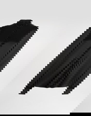 Риза Dolce & Gabbana Dolce & Gabbana Silk Satin Rosette Embellished High-Neck Blouse Черно | F7BA6ZFU1AUN0000, 0