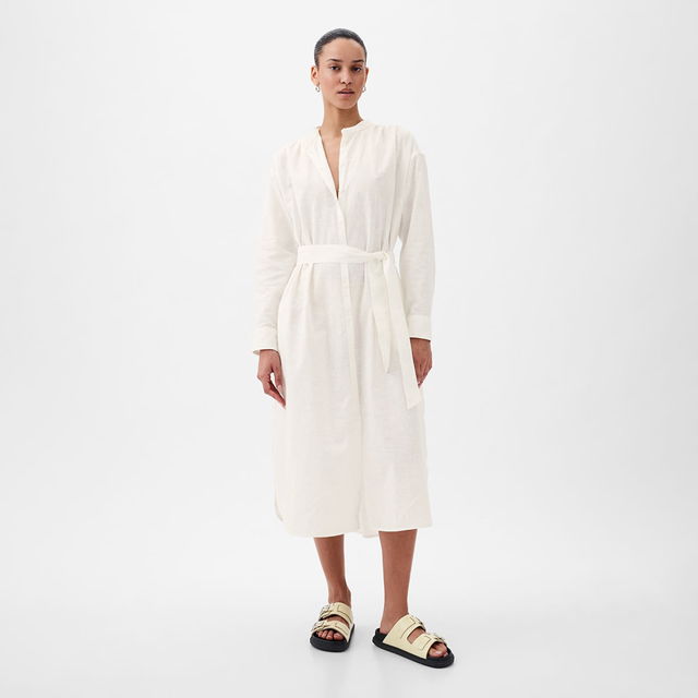 Dresses Longsleeve Linen Maxi Dress New Off White