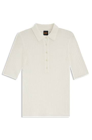 Поло тениска BOSS Ribbed Knit Wool Blend Polo Shirt Бяло | 50543977, 0
