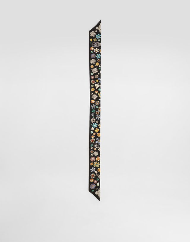 Dolce & Gabbana Silk Twill Bandeau with Floral Brooches Print