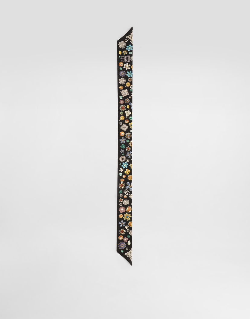 Шал Dolce & Gabbana Dolce & Gabbana Silk Twill Bandeau with Floral Brooches Print Черно | FS215AGDDAWHN5SA