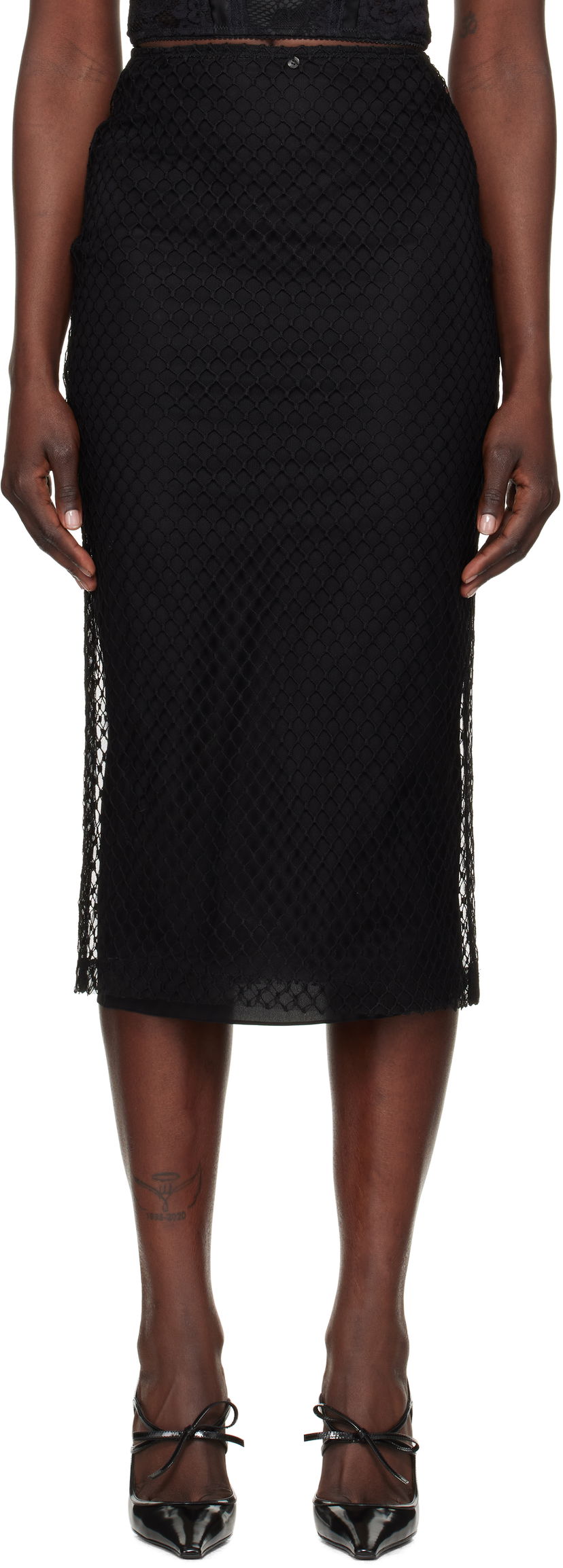 Пола Dolce & Gabbana Mesh Pencil Midi Skirt Черно | F4C0CT HLM83