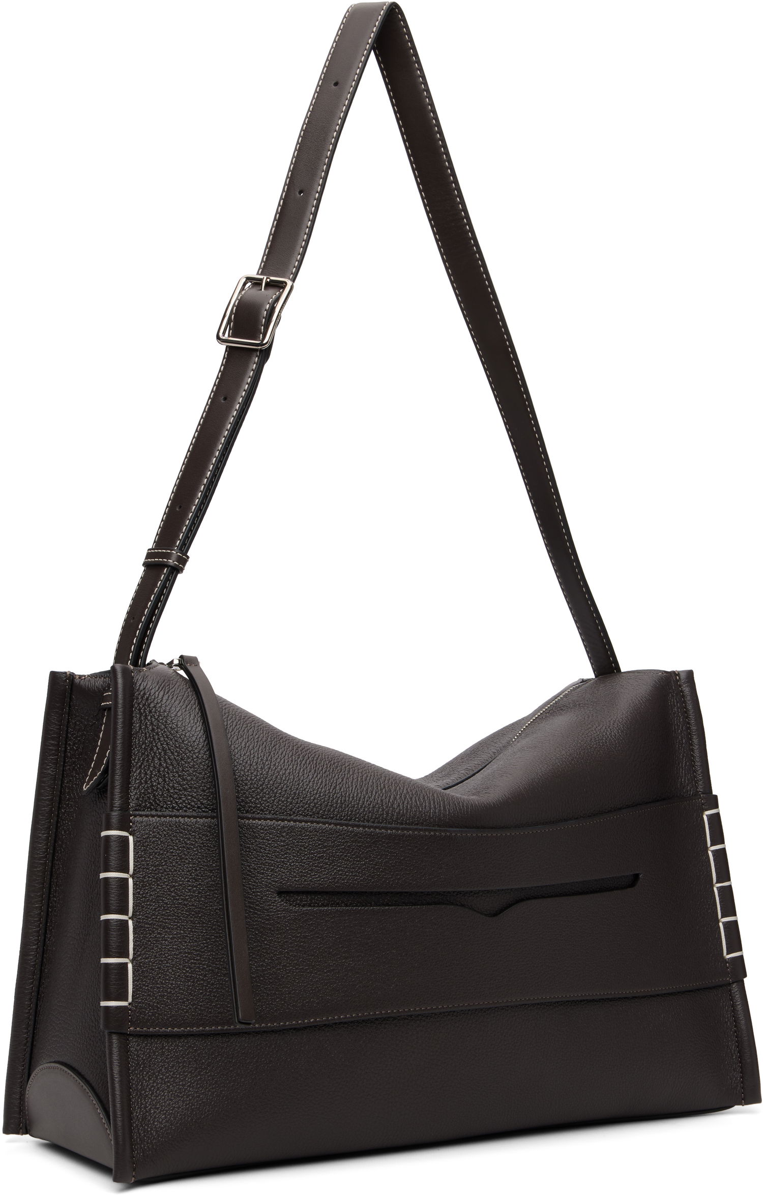 Чанта през рамо JW Anderson JW Anderson Pebbled Leather Messenger Loafer Bag with Square Accents Кафяво | HB0749-LA0377, 1