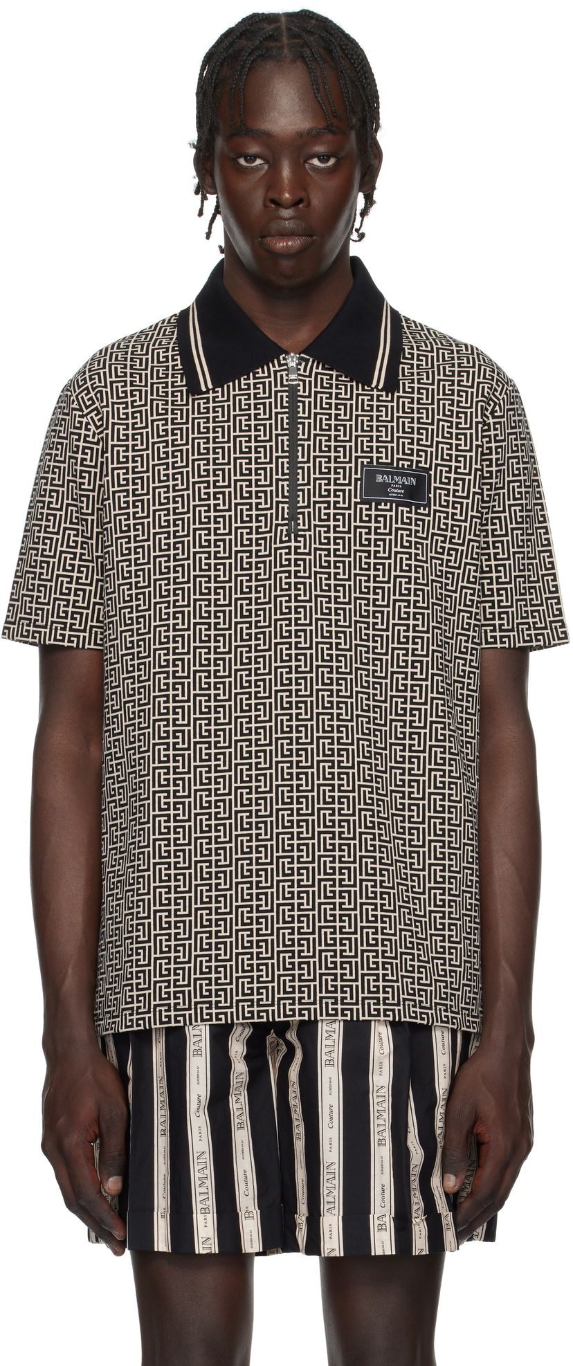 Поло тениска Balmain Maze Print Polo Shirt Сиво | EH1GC027BC90