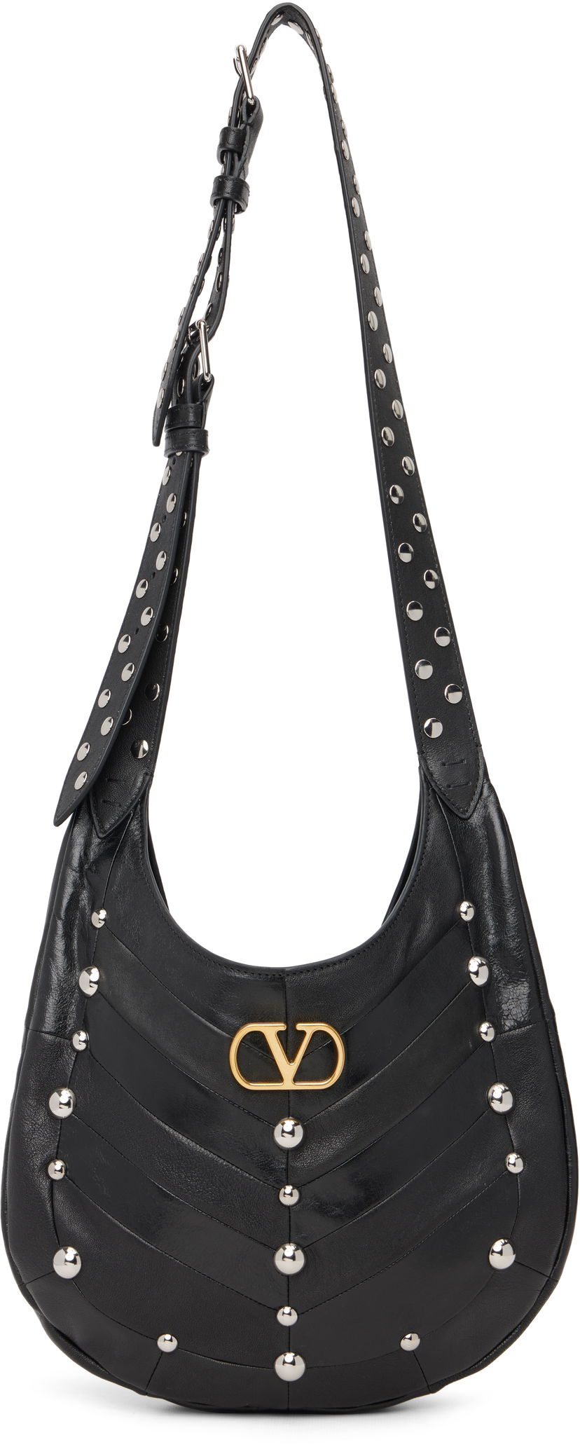 Дамска чанта Valentino Valentino Garavani Boho Small Studded Nappa Leather Hobo Bag Черно | 7W0B0S63PXJ