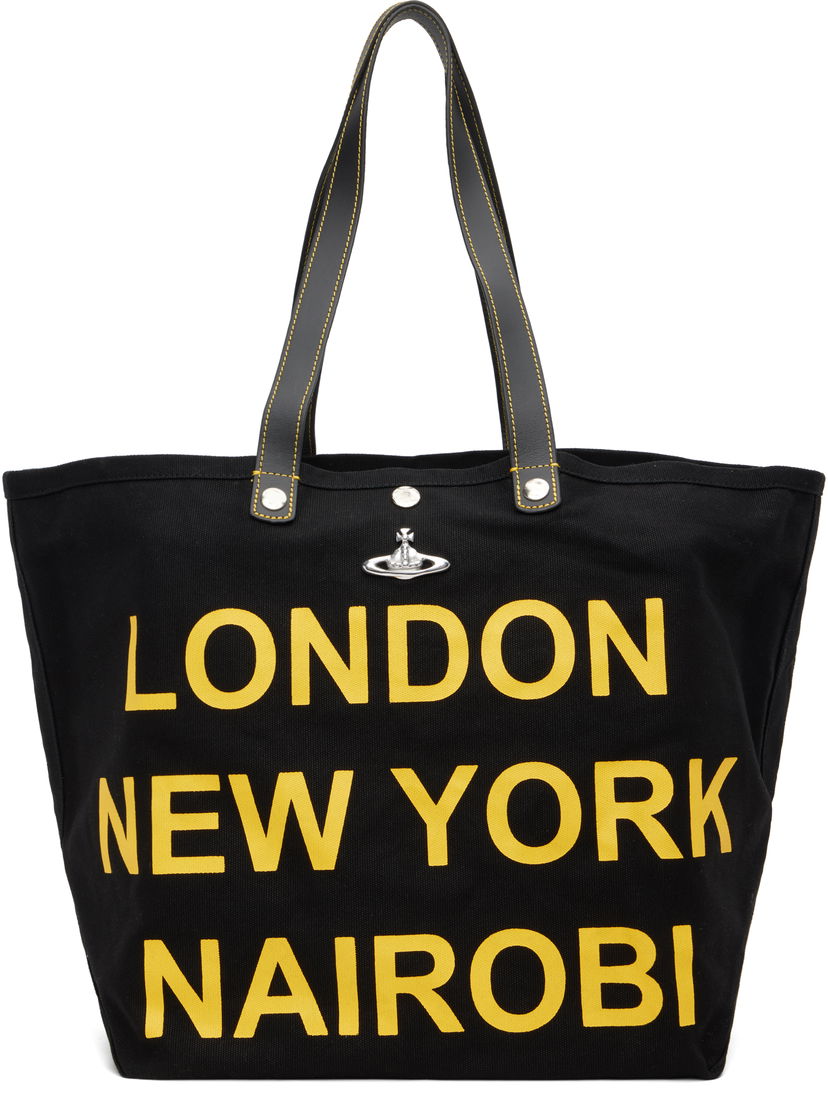 Голяма пазарска чанта Vivienne Westwood Vivienne Westwood Utility Shopper Tote London New York Nairobi Print Черно | 4205007GU-W019L-