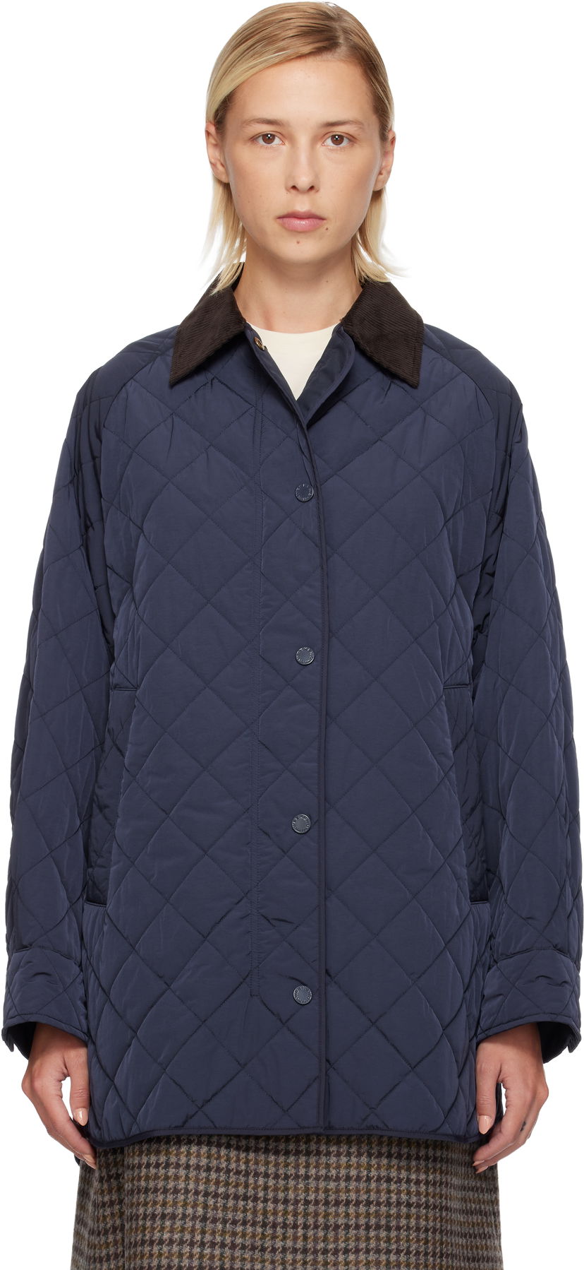 Яке Max Mara Pepato Quilted Jacket with Corduroy Collar Тъмно синьо | 2525496102600