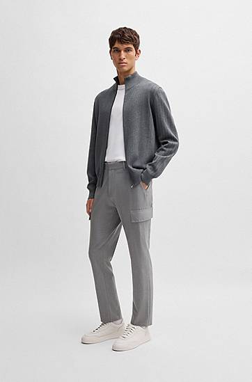 Пуловер BOSS Pinstripe Knit Zip Cardigan Сиво | 50534403, 1