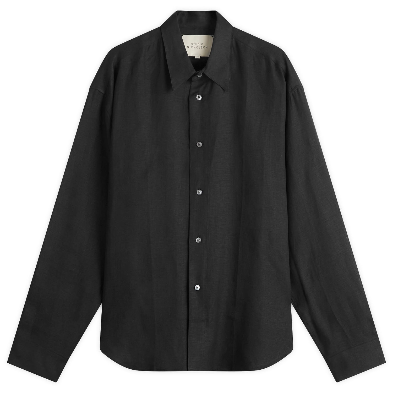 Риза Studio Nicholson Studio Nicholson Linen Shirt, Size Large Черно | RAFESNM-1402-DKN, 1