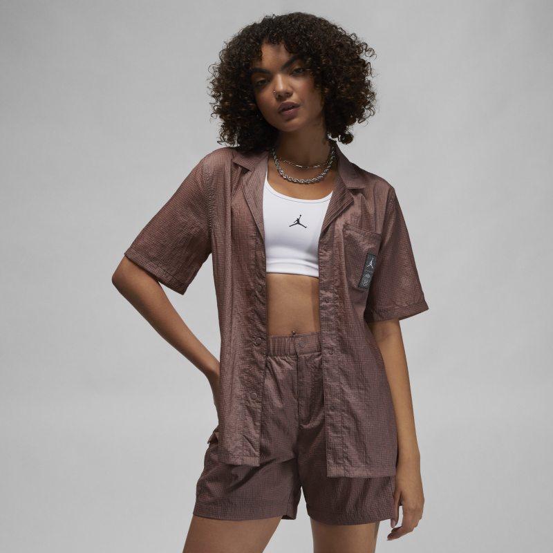 Риза Nike Paris Saint-Germain Women's Woven Short-Sleeve Shirt Кафяво | DN3467-291, 0