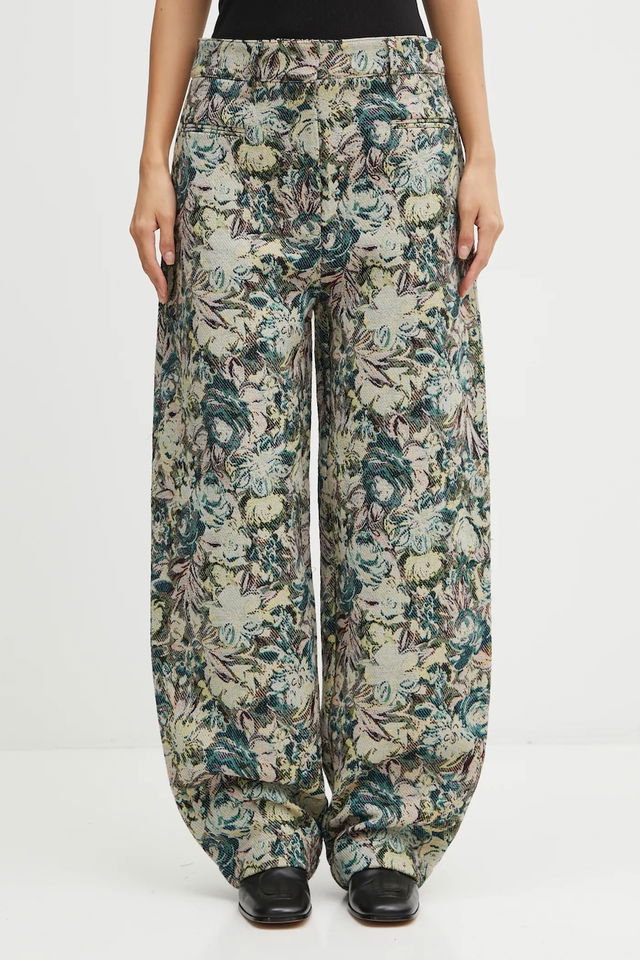 Tapestry Jacquard Wide Leg High Waist Pants