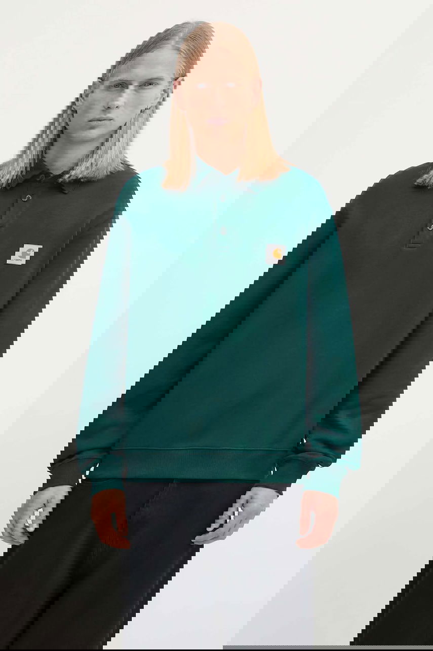 Суитчър Carhartt WIP Long Sleeve Polo Sweatshirt with Logo Patch Зелено | I035532.05AXX, 0